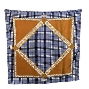 BURBERRYS PRORSUM Logo Blue x Brown Silk Scarf